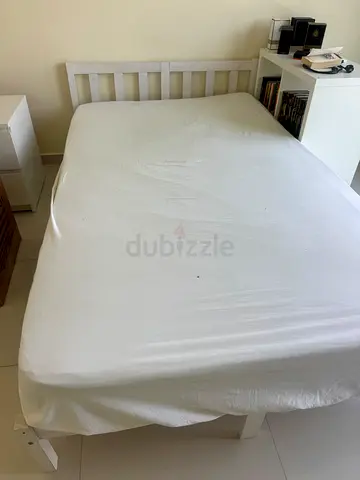 Bed with mattress white, wood 120x200 one year old