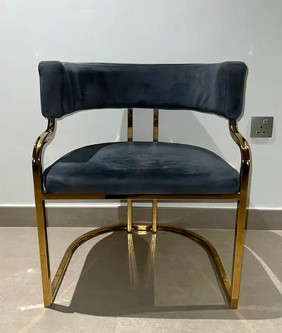 Velvet Grey Accent Chair with Gold Metal Frame