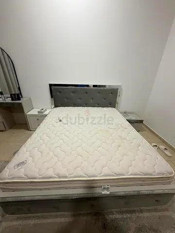 Queen Bed Frame with Headboard and Mattress - Used, Needs Cleaning