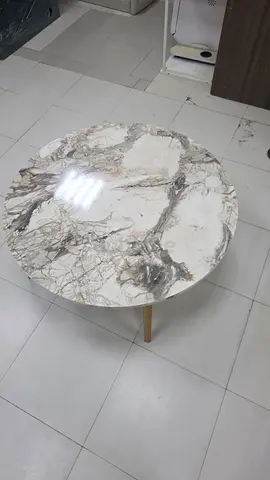 Round Marble-Effect Coffee Table with Wooden Legs 3pcs