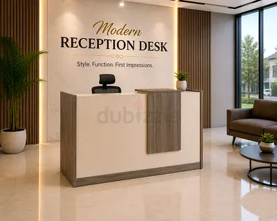 Modern Khaki Reception Desk – Office Front Counter Table UAE