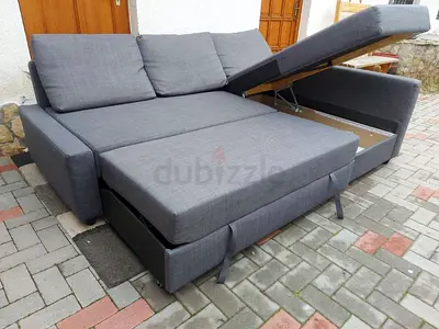 Grey L-shaped Sofa Bed with Storage — Good Condition