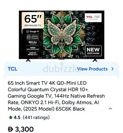 TCL 65 4K QD-Mini LED Smart TV (2025 Model) - 65C6K