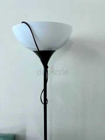 Tall black floor lamp with white bowl shade - good condition