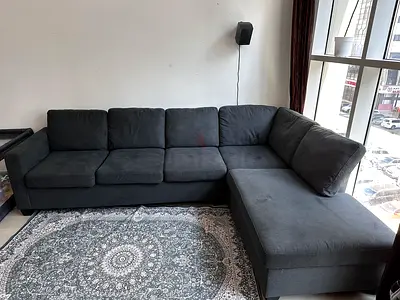 Dark Grey L-shaped Fabric Sofa with Chaise - Good Condition