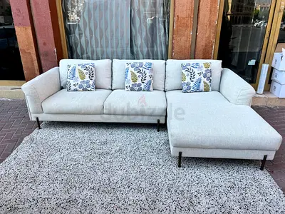 The Loom collection L shape sofa beige ExcelleLight Grey L-Shaped Modern Sofa with Chaise (3-seater)