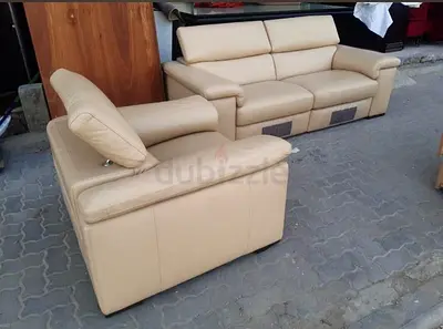 Beige Leather 3-Seater Sofa and Single Armchair Set