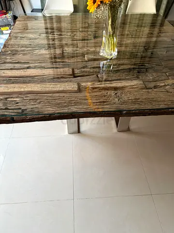 Marina Home Railway Dining Table with Glass Top  - Seats 8