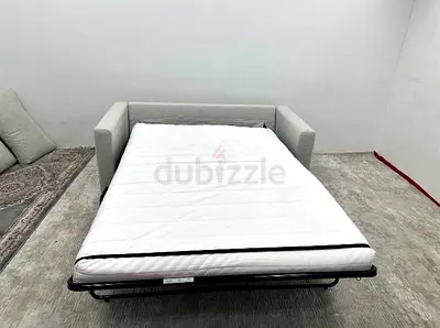 Gray Fabric Sofa Bed with Mattress - Compact Pull-Out Convertible
