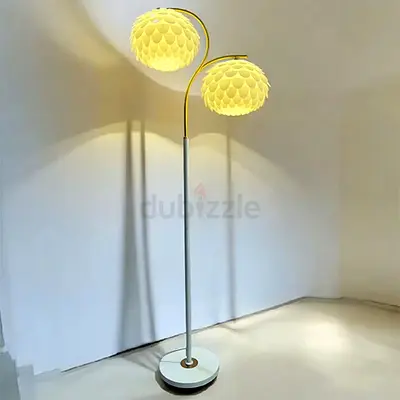 Modern Double-Head Floor Lamp with Petal Shades - White  Gold
