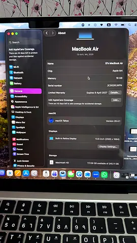 MacBook Air 13-inch (M4) 2025 — 16GB RAM, 256GB SSD, macOS Ventura