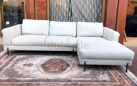 The Loom collection L shape sofa beige ght grey L-shaped fabric sofa with chaise - good condition