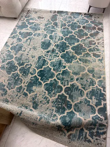Blue-green patterned area rug (used, good condition)