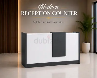 Modern Reception Counter Desk – White  Grey Office Table UAE