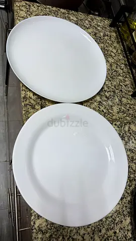 Set of 2 large white ceramic serving platters - good condition