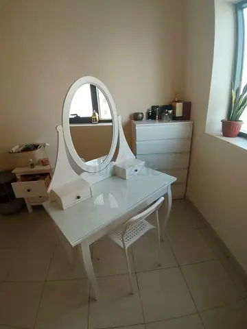 IKEA Hemnes White Vanity Dressing Table with Mirror and Chair - Good Condition ( PICKUP ONLY)