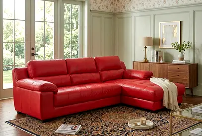Red Leather L-Shaped Corner Sofa — Good Condition