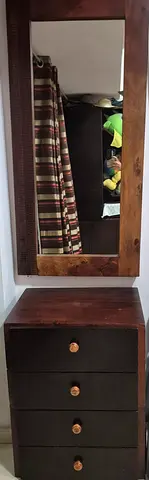 Wood Dresser with Wall Mirror - Dark Finish, 4 Drawers