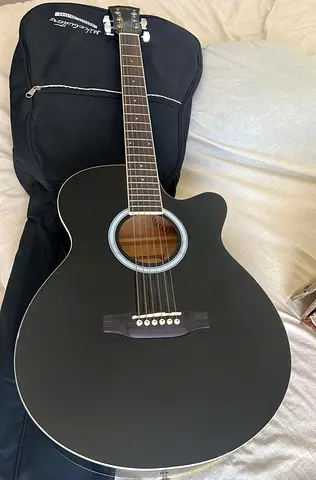 Black Cutaway Acoustic Guitar with Soft Case - Good Condition