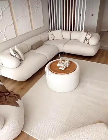 Curved Modular Beige Fabric Sofa - Modern Sectional.