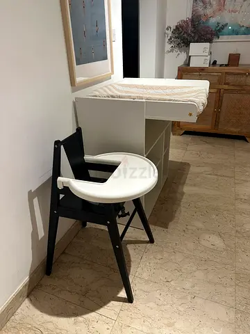 50 Dihams for the bundle! Ikea Wooden  High Chair with ikea baby change with Matt. Great condition