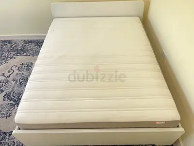 IKEA white double bed frame with mattress - good condition 160cm x 200cm