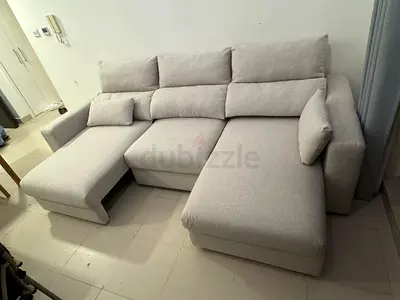 Ikea Eskelstuna L shape sofa bed BeigeLight Grey L-Shaped 3-Seater Sofa with Chaise - Good Condition