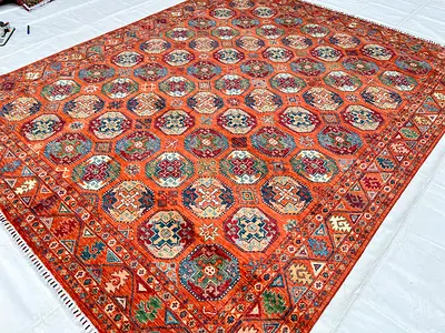 250 x 300 cm || Handmade Ersari Orange Wool Carpet