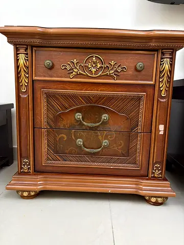 Solid Wood Ornate Nightstand / Bedside Table with Gold Detailing - 2 pieces