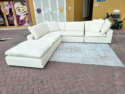 Marina home Luscious original feaWhite L-shaped Modular Sofa with Ottoman - Comfortable Corner Couch