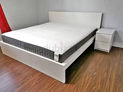 Ikea King-size White MALM bed frame with Mattress and storage drawers (180x200cm)