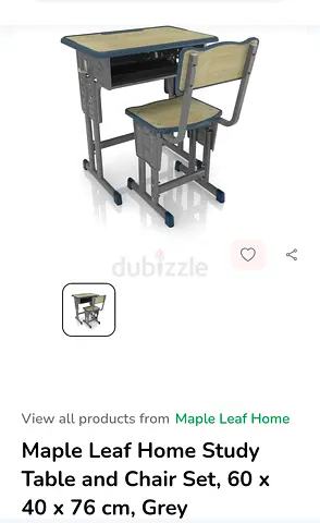 Maple Leaf Home Study Table and Chair Set (Grey) - 60 x 40 x 76 cm