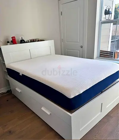 IKEA White BRIMNES Double Storage Bed with IKEA Mattress 140 x 200 cm