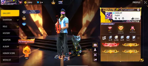 Free fire account for sale with exelent collection and old and rare items also voice pack