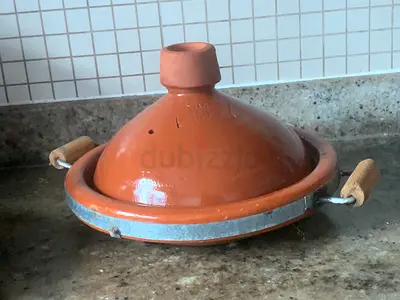 Terracotta Moroccan Tagine Pot with Metal Base and Wooden Handles