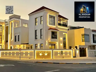 Your dream corner villa, on two main streets, two floors and a roof, on Sheikh Mohammed Bin Zayed Road, freehold ownership for all nationalities
