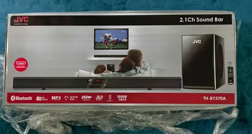 JVC 2.1ch Soundbar TH-BY370A with Wireless Subwoofer — 1000W PMPO, Bluetooth, HDMI ARC, USB