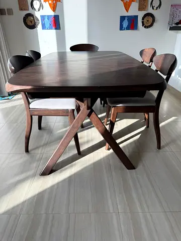 Solid Wood Extendable Dining Table with 8 Chairs - Dark Walnut