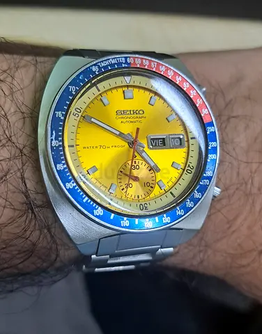 Seiko Automatic Chronograph Pogue Style - Yellow Dial, Pepsi Bezel