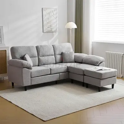 Light gray linen 5 seater sectional sofa