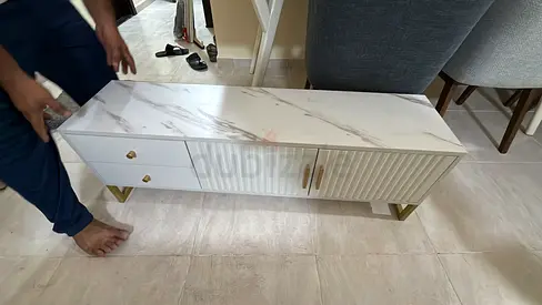 TV Console Cabinet with Gold Legs - 2 Doors 2 Drawers (TV Unit)