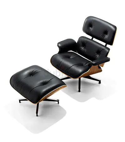 Replica Eames Lounge Chair Ottoman Classic Bentwood Walnut Veneer with Aluminium Base