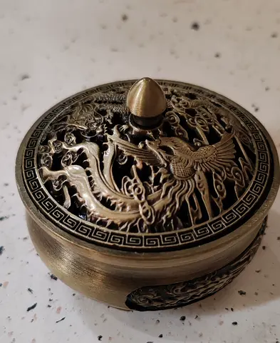 Vintage Brass Incense Burner with Dragon and Phoenix Motif