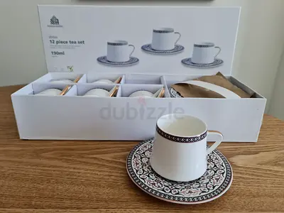 12-piece Porcelain Tea Cup  Saucer Set (190ml) - New in Box