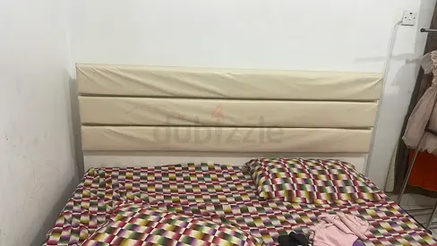 Queen/Double Bed with Padded Headboard — Good Condition