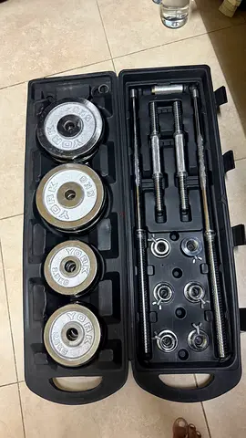 Adjustable York Dumbbell  Barbell Set with Plates and Case