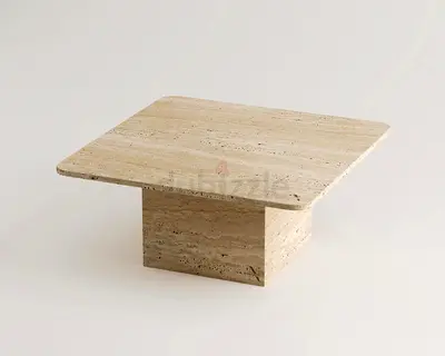Square Travertine Coffee Table — Solid Stone Minimalist Design