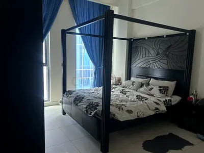Full bedroom set: Dark Wood 6doors-King canopy Bed with Headboard-two side table-dresser
