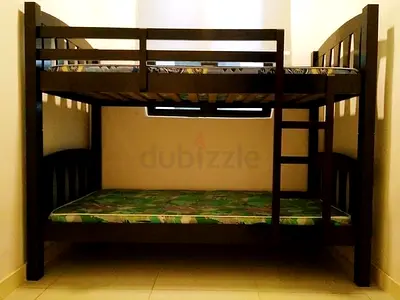 Solid Wood Bunk Bed with Ladder - Double Size, Dark Finish
