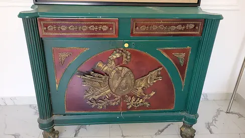 Antique-style Decorative Wooden Cabinet / Sideboard - Green with Brass Detailing
